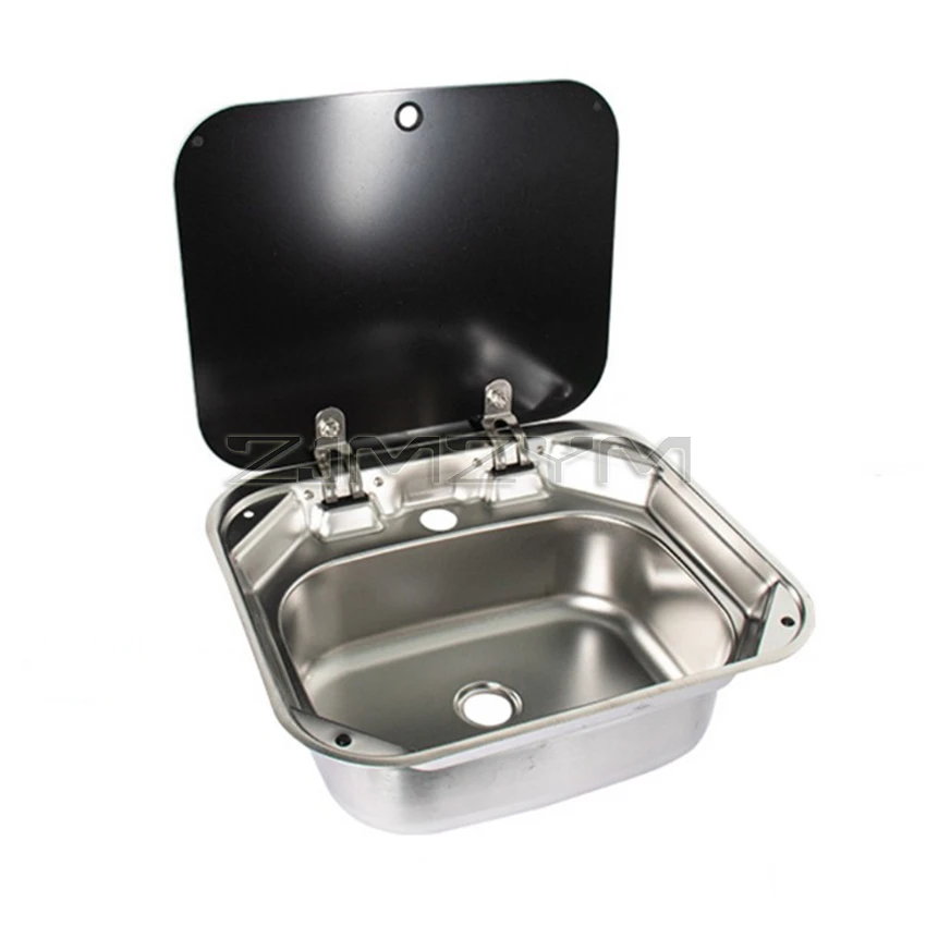 Caravan Camping Stainless Steel Hand Wash Basin Sink with Tempered Glass Lid Camper Accessories RV Covered Sink with Faucet