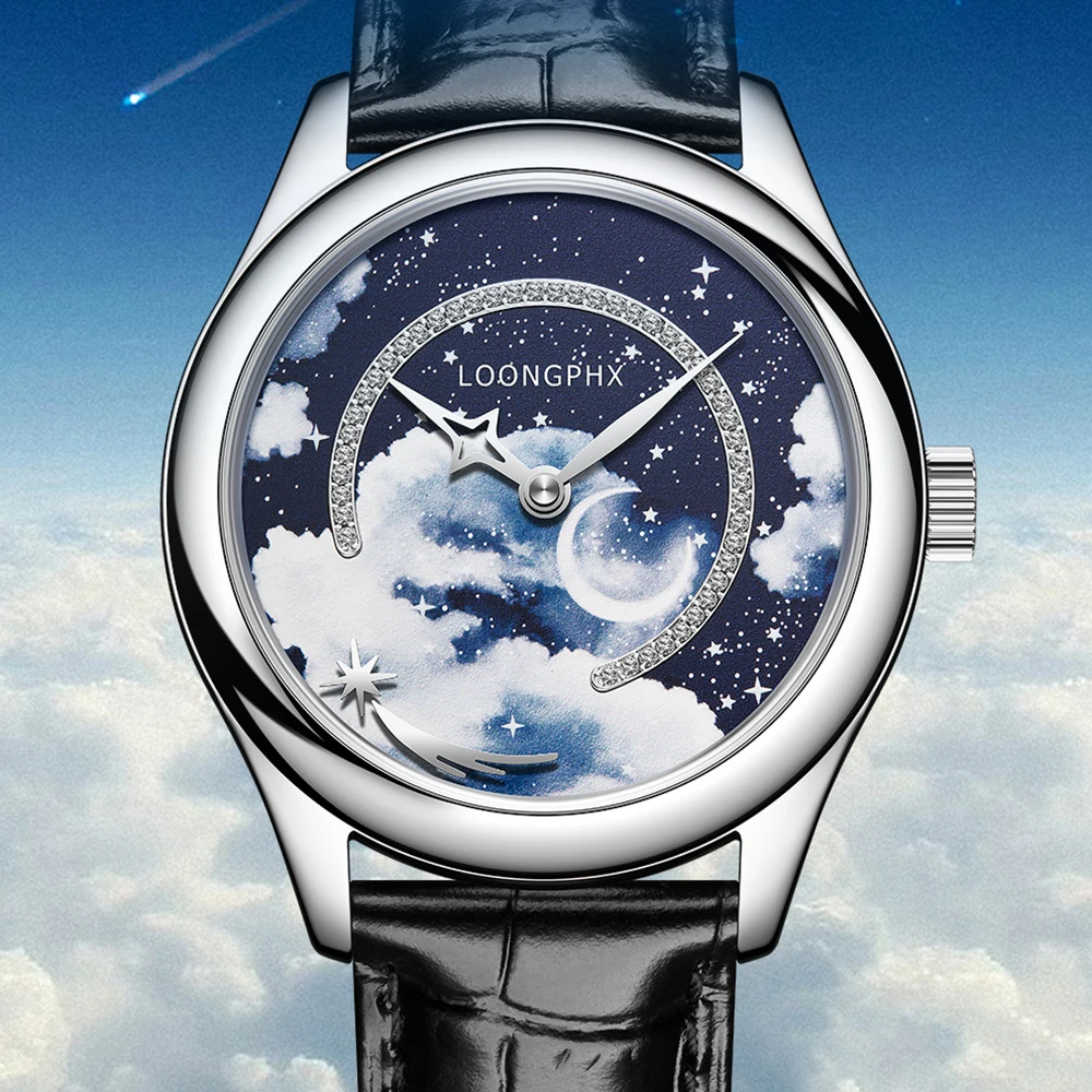 

Luxury Watches Men Automatic Mechanical Wristwatches 40mm Suspended Second Hands Super Luminous Starry Sky Clocks LOONGPHX 2023