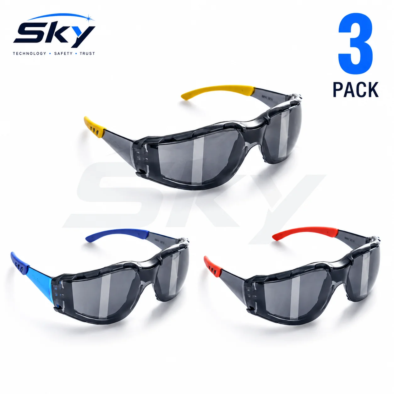 3 Pack Safety Glasses for Hunting & Outdoor Work, Smoke Lens Wraparound Protective Eyewear for Cycling, Woodworking, Construction & Yard Work