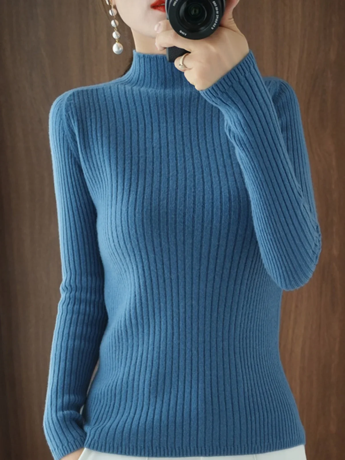 Fashion Korean Jumpers Half High Collar Knitwears Women Sweater Autumn Winter Thick Warm Slim Fit Sweaters Solid Long Sleeve