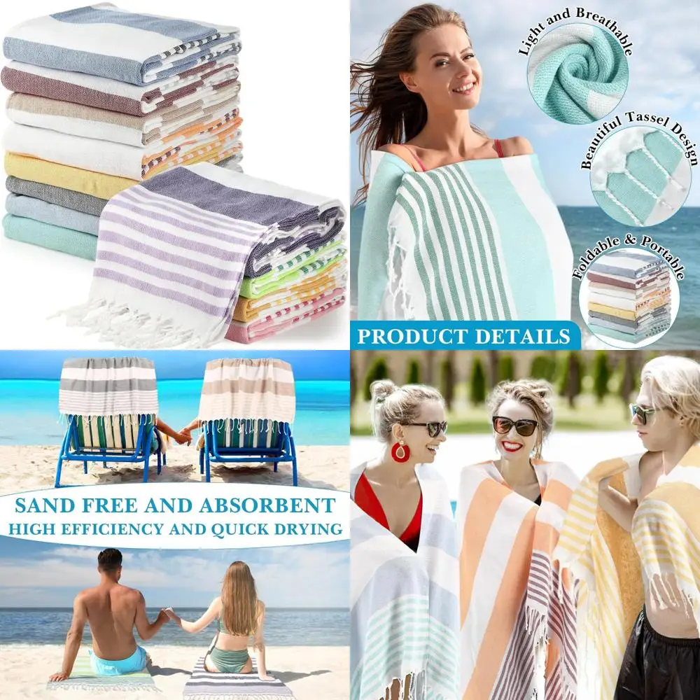 

Большие быстросохнущие хлопковые пляжные полотенца без песка, 12 шт., 71 x 35, легкие банные полотенца для пляжа и использования в ванной комнате.
