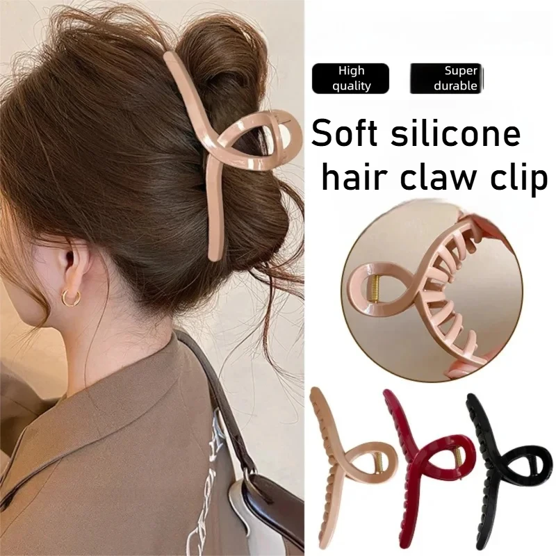 

2pc New 13cm Large Soft Silicone Big Shark Clip Hair Claw Clips for Women Girls Retro Simple Hair Accessories Headwear Ornament
