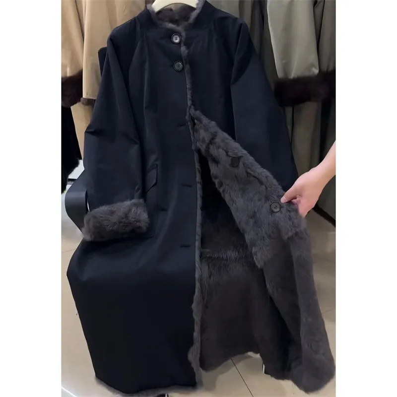 Imitate Rabbit Fur Inner Lining Fur Coat Pie Overcomes Women 2026 Winter New Small Loose Medium Long Fur Coat Warm Coat cardigan