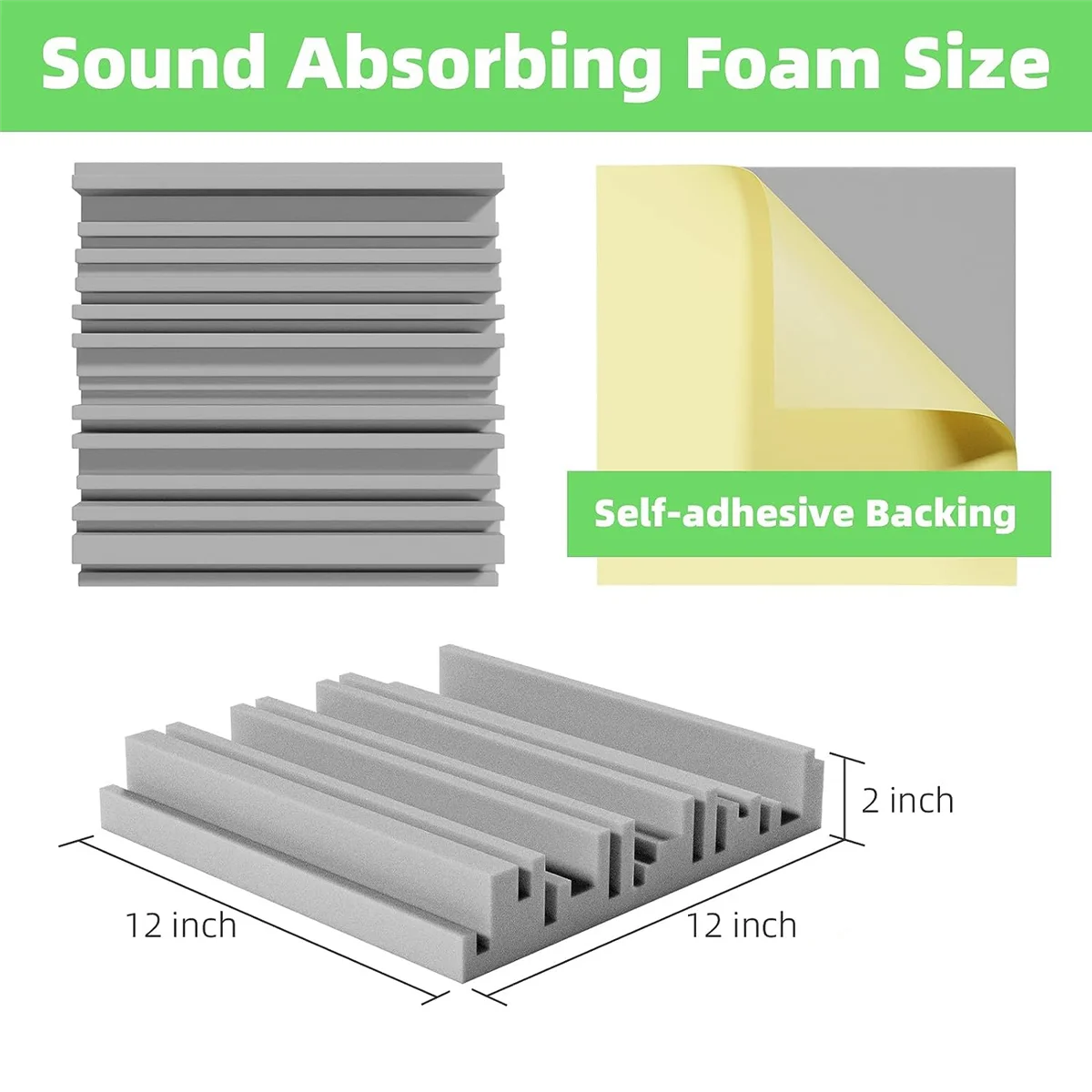 6 Pcs Self-Adhesive Acoustic Foam Panels,12 X 12 X 2 Inches Sound Absorbing Foam,Recording Studio Sound Proof Foam Grey