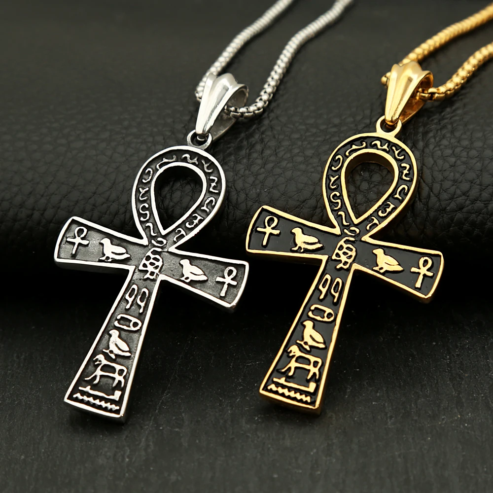 Personalized Fashion Ancient Egyptian Ankh Cross Necklace Lovers Pendant Stainless Steel Male And Female Amulets Dropshipping