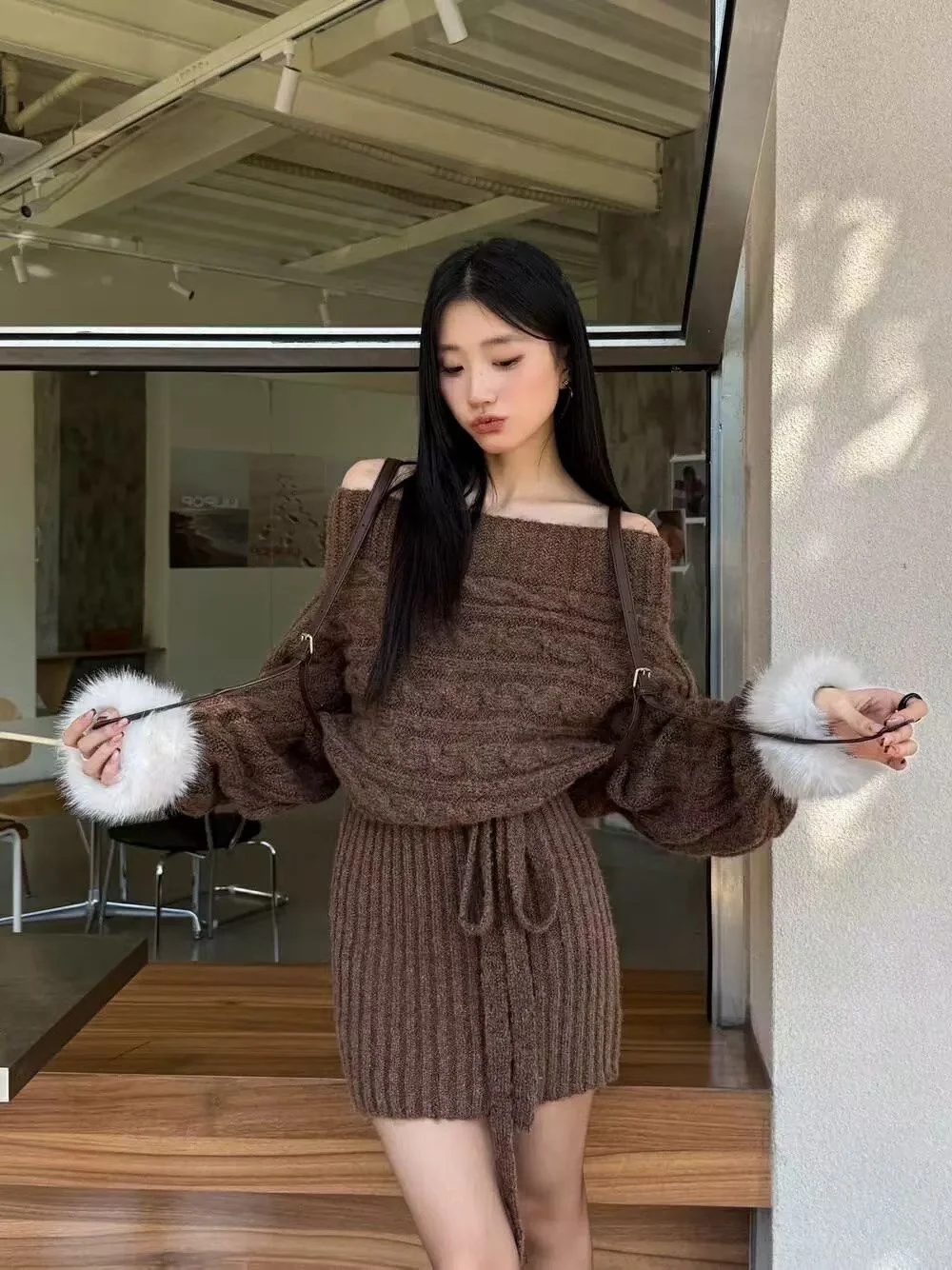 

ay Knitted ort Skirt Wrap Body Warm Sve Long Ne Scarf Women's Sle Autumn Winter Faion Classy Dr