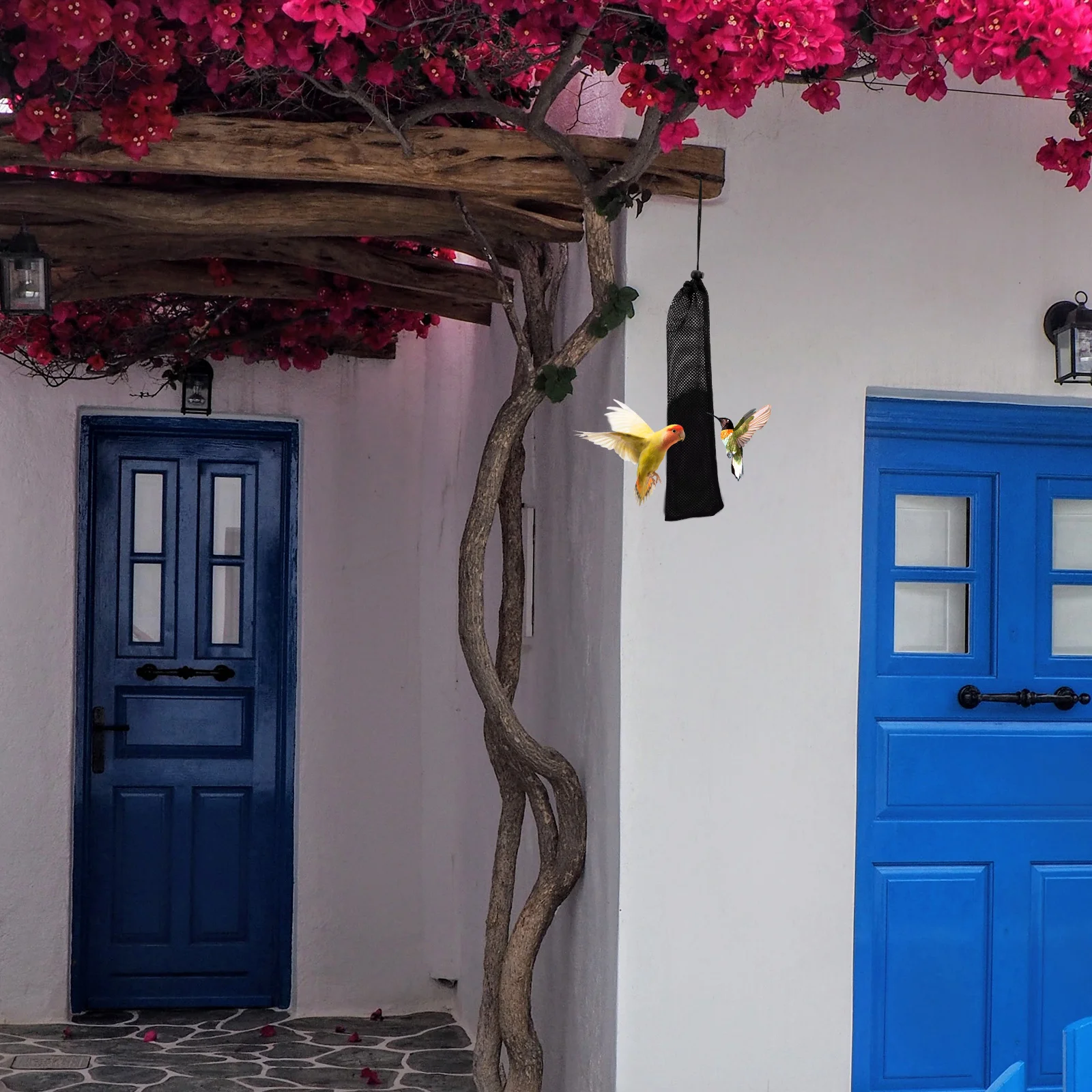 

5 pcs Bird Feeding Net Bag Nylon Mesh Portable Hanging Bird Food Holder Durable Outdoor Feeder Pouch For Pet Supplies