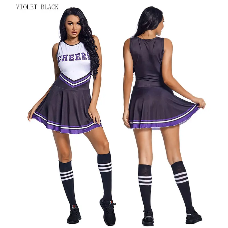 ชุดเชียร์ลีดเดอร์ High School การแข่งขันพิมพ์ชุดเต้นรํา Pompoms ถุงเท้าคอสเพลย์ปาร์ตี้ชุด
