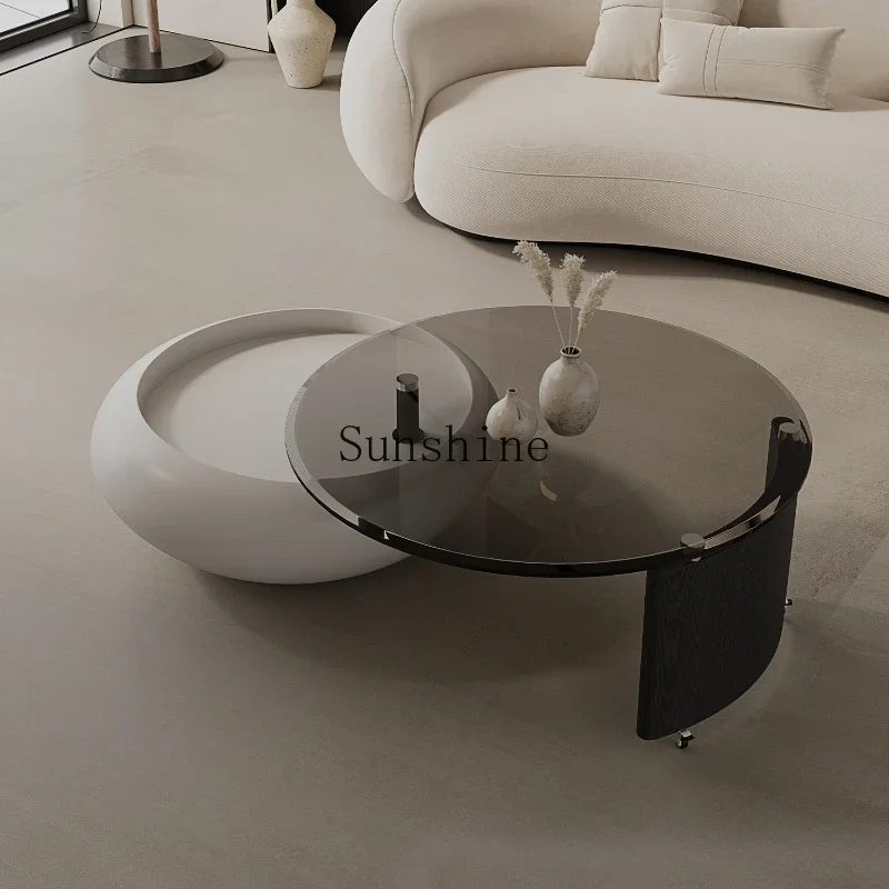 

Creative round glass advanced sense modern simple rotating round coffee table small apartment