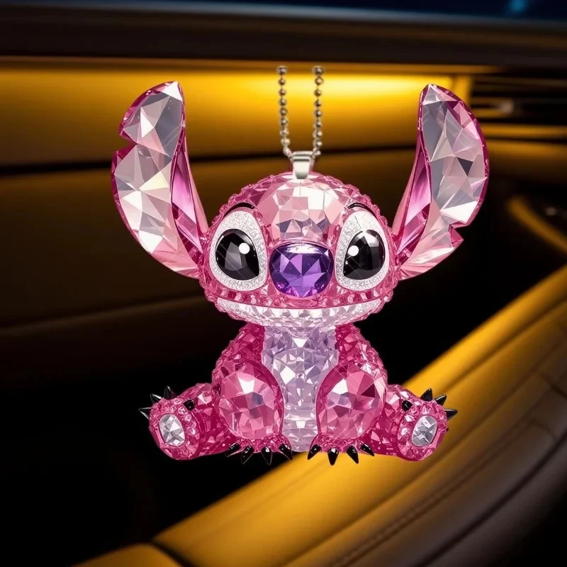 Disney 2D Flat,Stitch anime merchandise ， Acrylic Keychain, pink,blue color ，Car ornaments, decorations, portable men's key
