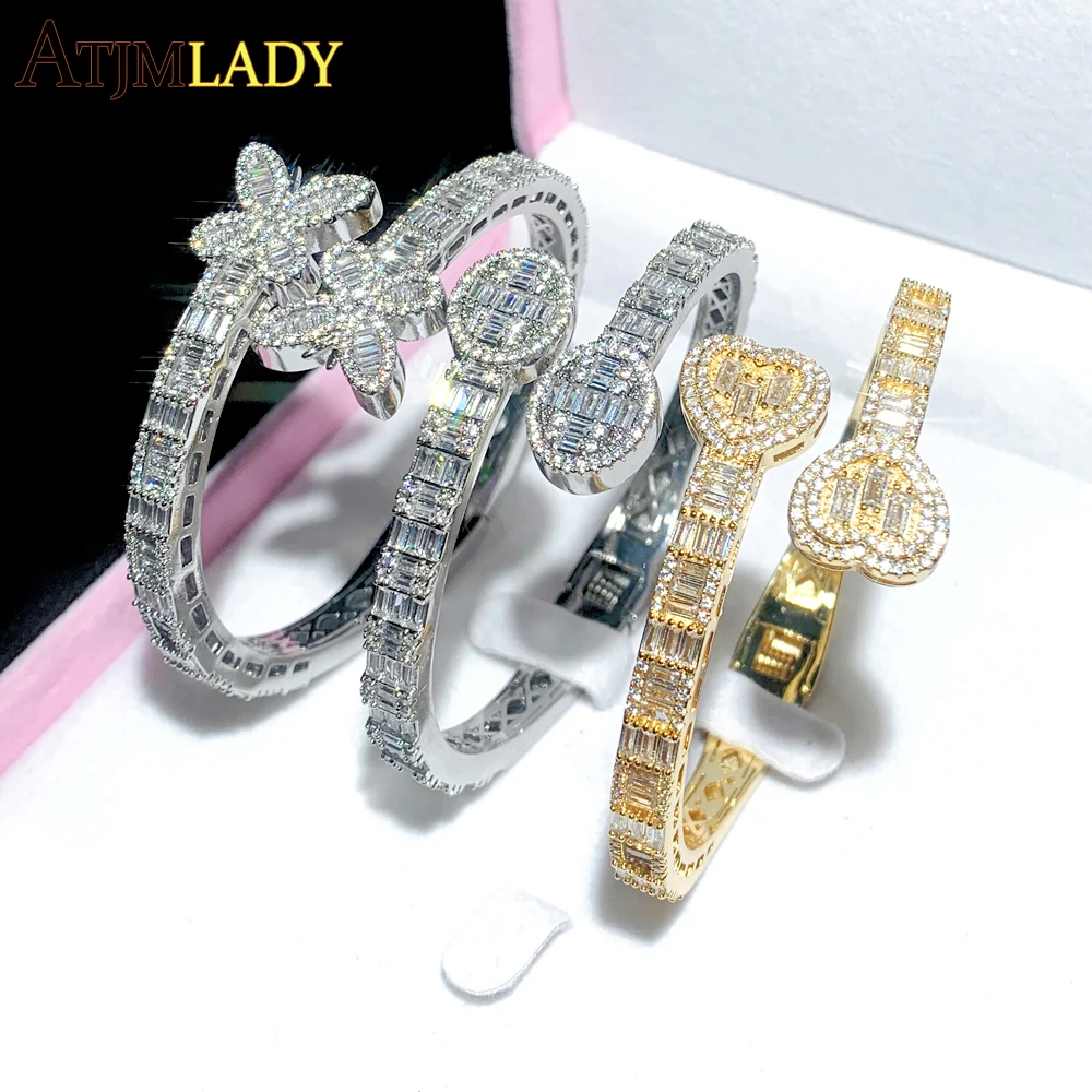 2024 Iced Out Bling Opened Sparking CZ Heart Bracelet Gold Color Butterfly Oval Charm Bangle For Men Women Luxury HipHop Jewelry