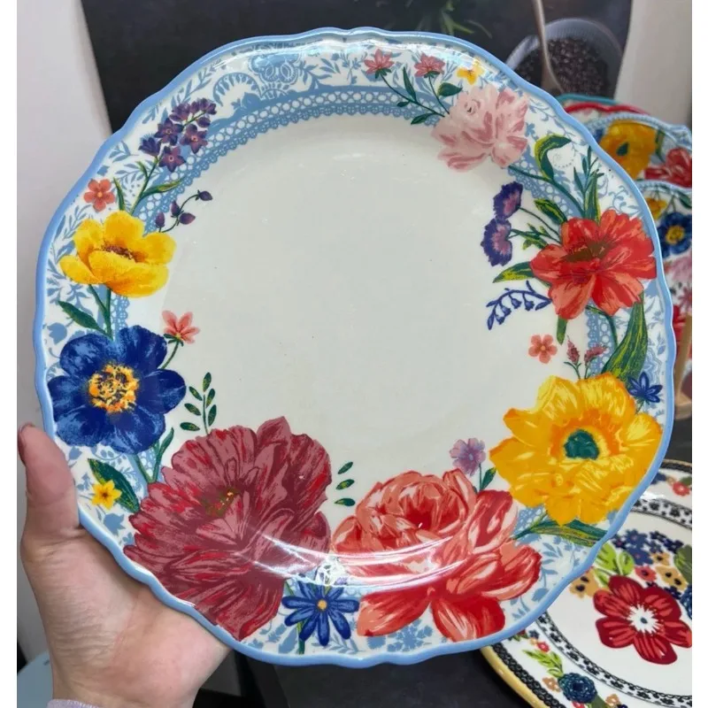 American Country Sle Cerc Dining Set for Women Flower Pattern Dinnerware Bowl Cup Plate Ensemble New Model
