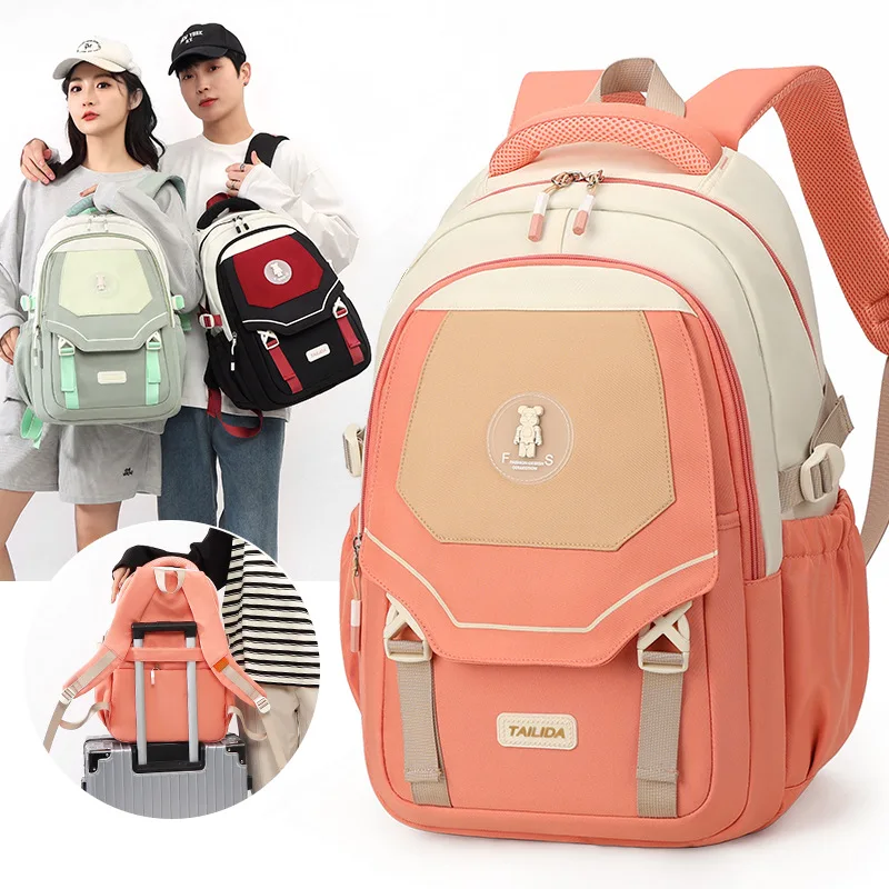 Girls Cute Schoolbag Elementary Middle School Backpack for Primary School Teens Carry On With Trolley Sleeve