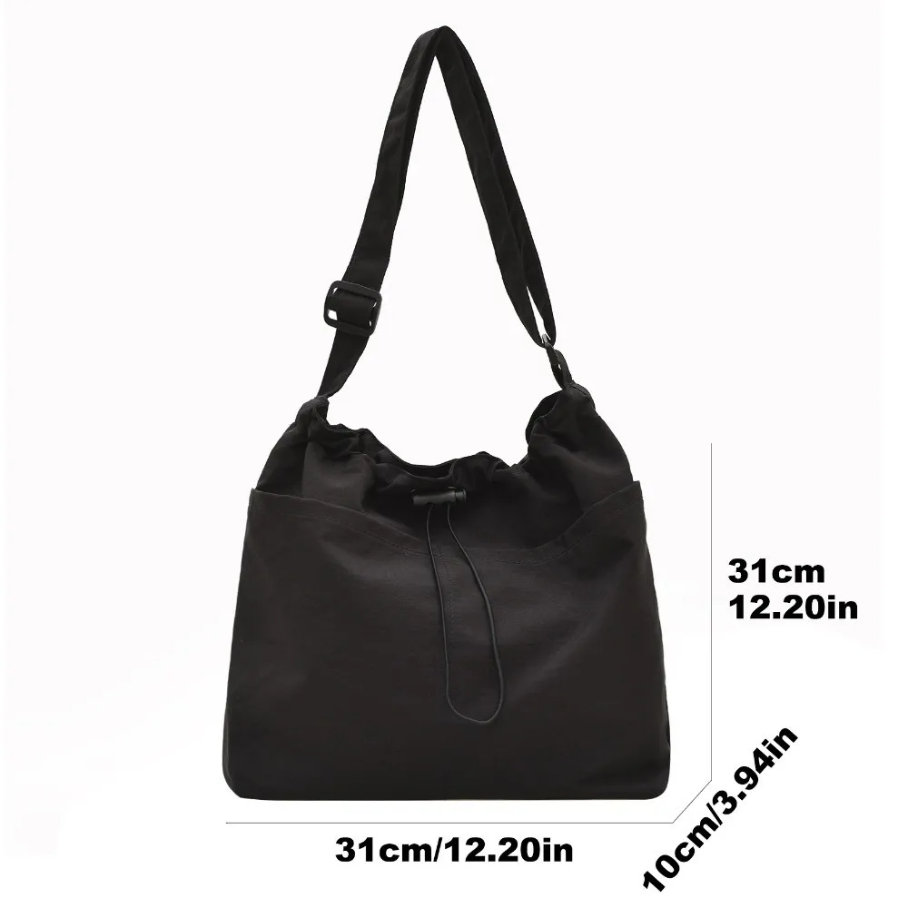 Trendy Nylon Wrinkle Drawstring Bag Korean Style Large Capacity Crossbody Bag Commute Waterproof Single Shoulder Bag Girls