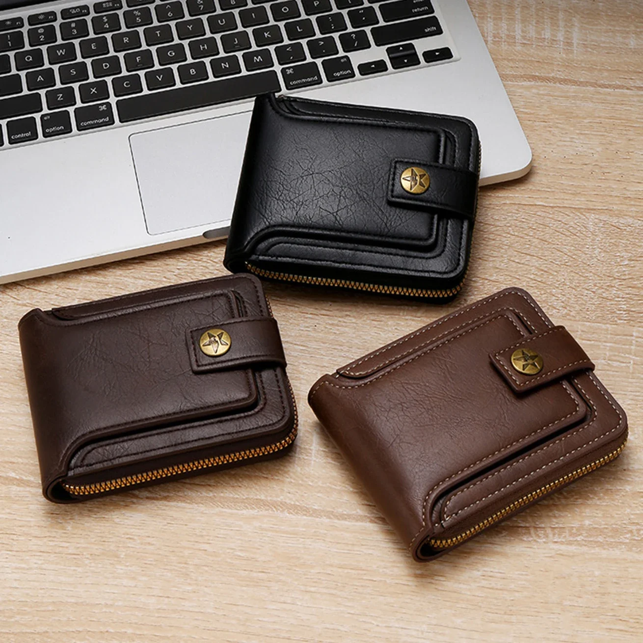 Men High Quality PU Leather Vintage Small Wallet Short Horizontal Zipper Coin Pocket Tri-fold Card Case Purse Billetera Hombre