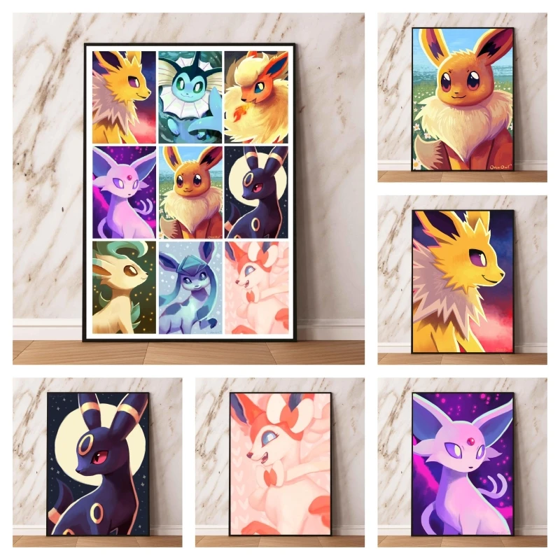 

Canvas Painting Pokemon Eevee Poster Cartoon Character Children's Bedroom Decoration Picture Print Living Room Decor Posters