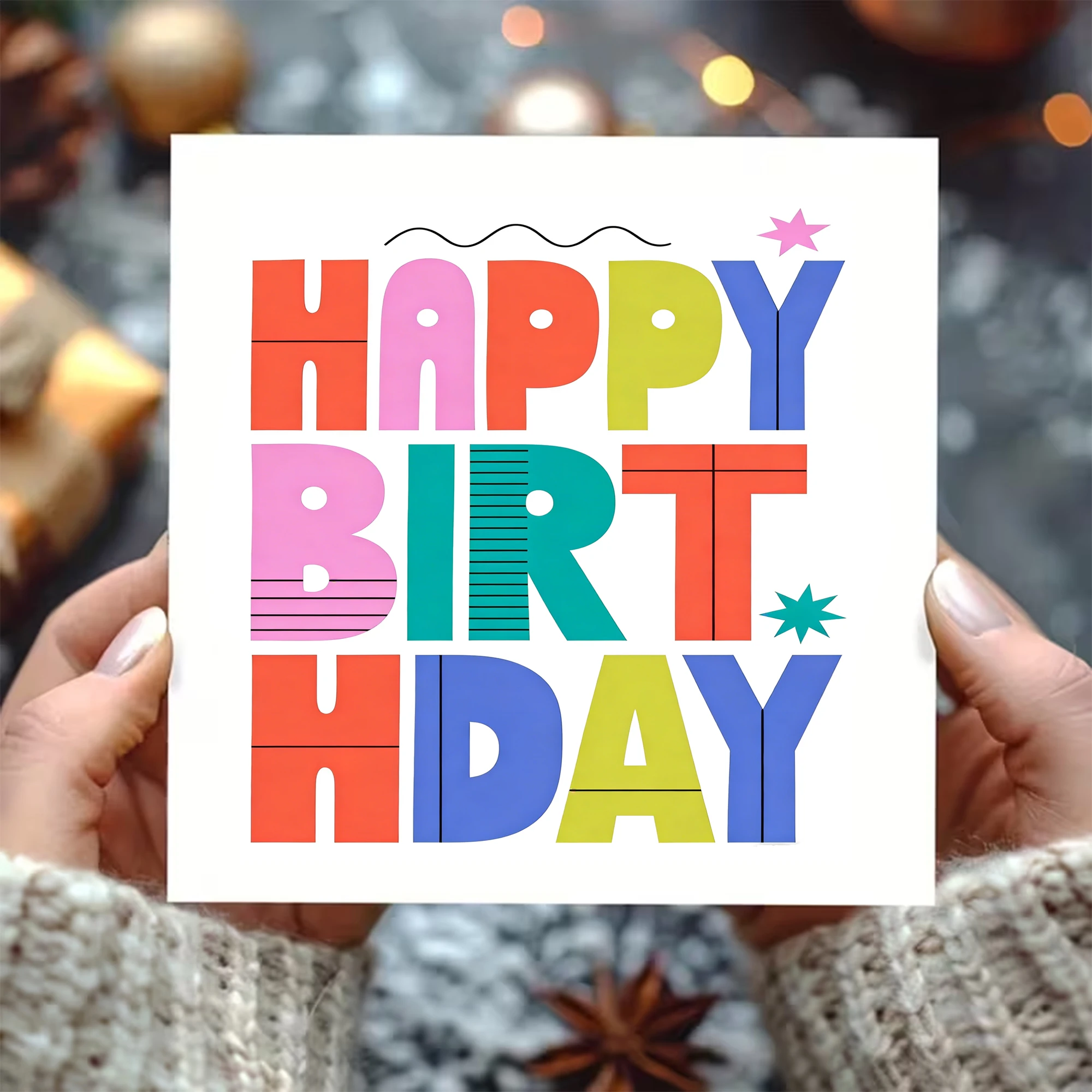 2 Stück (1 Stück Grußkarte + 1 Stück Umschlag), quadratische Grußkarte und Umschlag, weiße Grußkarte, Geburtstagskarte, mit Happy Birthday-Schriftdesign, speziell zum Ausdrucken von Liebe,