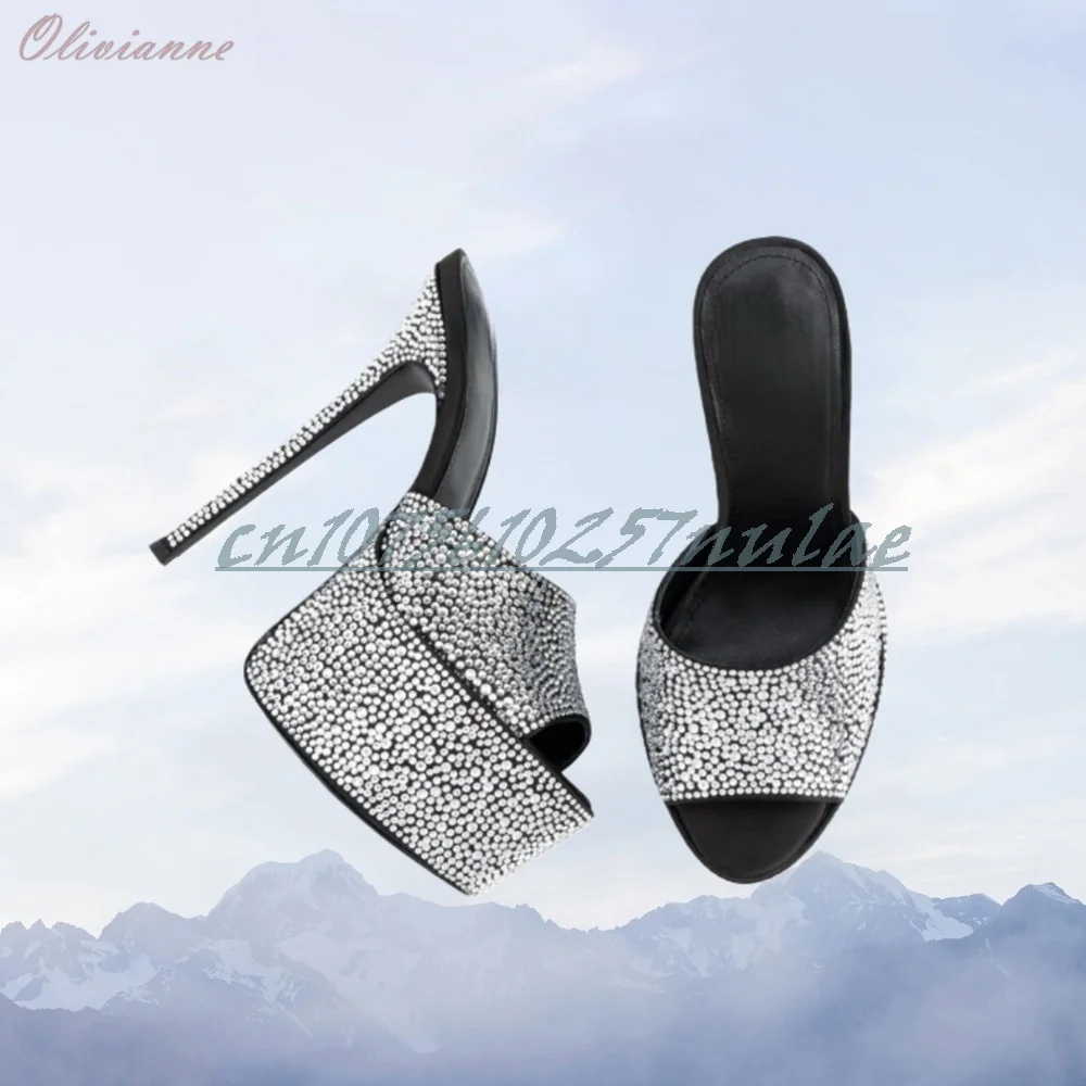 

Sliver Bling Crystals Decor Open Toe Slippers Platform Stiletto High Heel Hot Women Shoes Women Shoes 2026 Zapatos Para Mujere