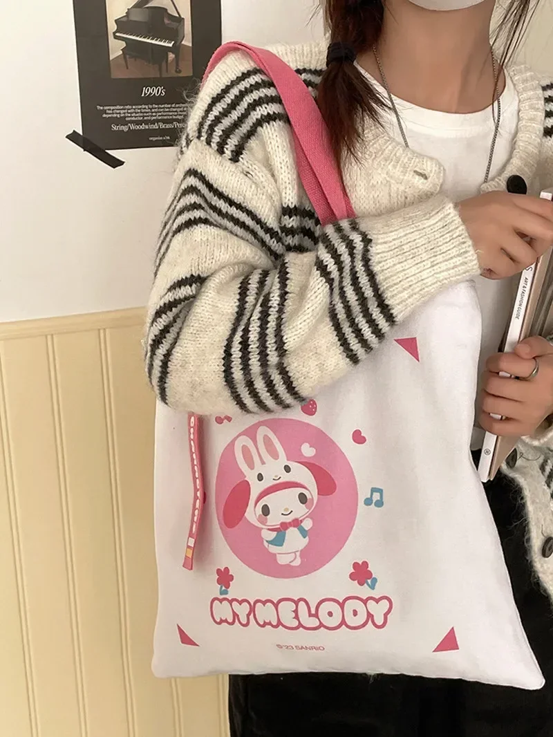 Sanrio hello kitty kuromi cute cartoon student shoulder bag girl carrying new canvas handbag tote bag