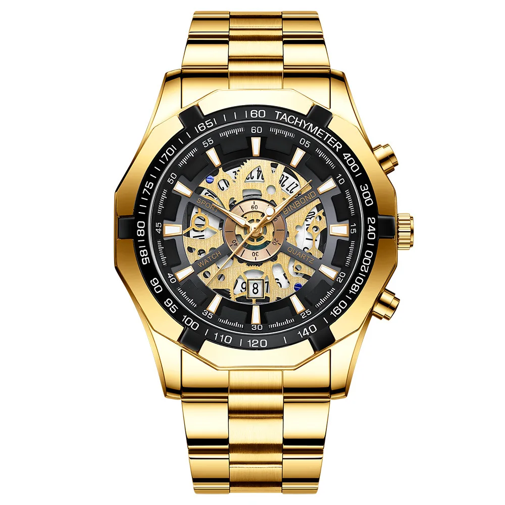 Luxury Brand Mens Wristwatch Fashion Black Skeleton Dial Quartz Watches Man Sport Waterproof Auto Date Mille Clock Dropshipping