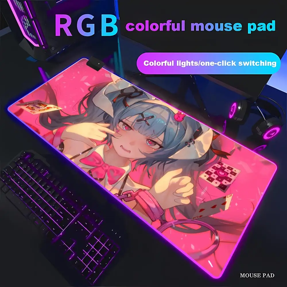 

HYBXAXC Rabbit Hole Aesthetic Anti-slip Rubber Mouse Pad Pink Desk Animation Games RGB HD Large LED Computer pad Non-slip Decor