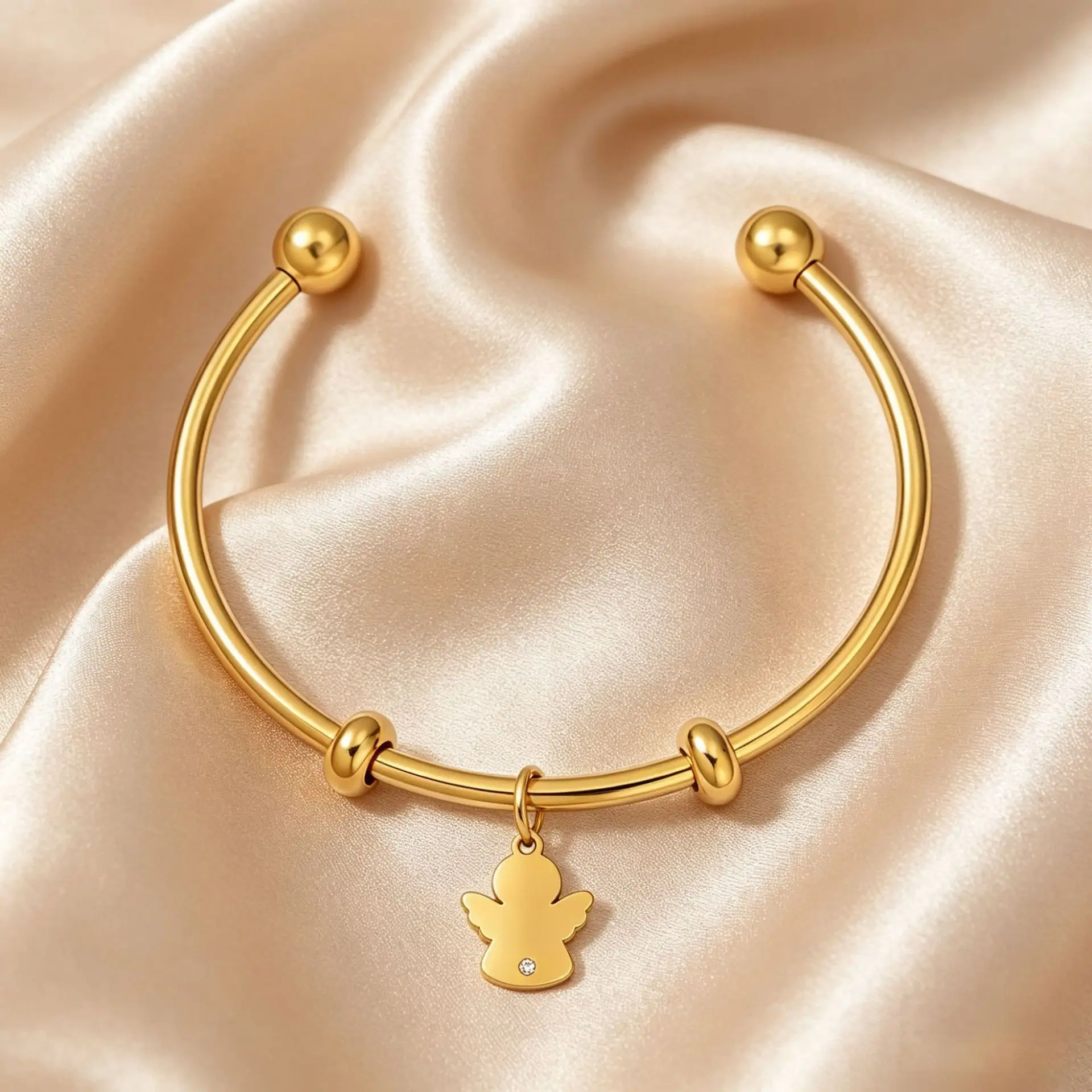 Fnixar 10pcs Golden Charm Bangles for Women Minimalism Fashion Twisted Couple Cuff Bracelet With Angel Pendant Trendy Jewelry