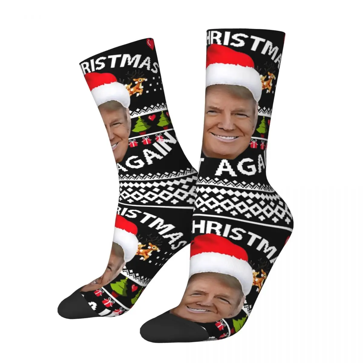 Crazy Design Make Christmas Great Again Donald Trump Holiday Skateboard Socks MAGA Polyester Crew Socks for Women Men Non-slip