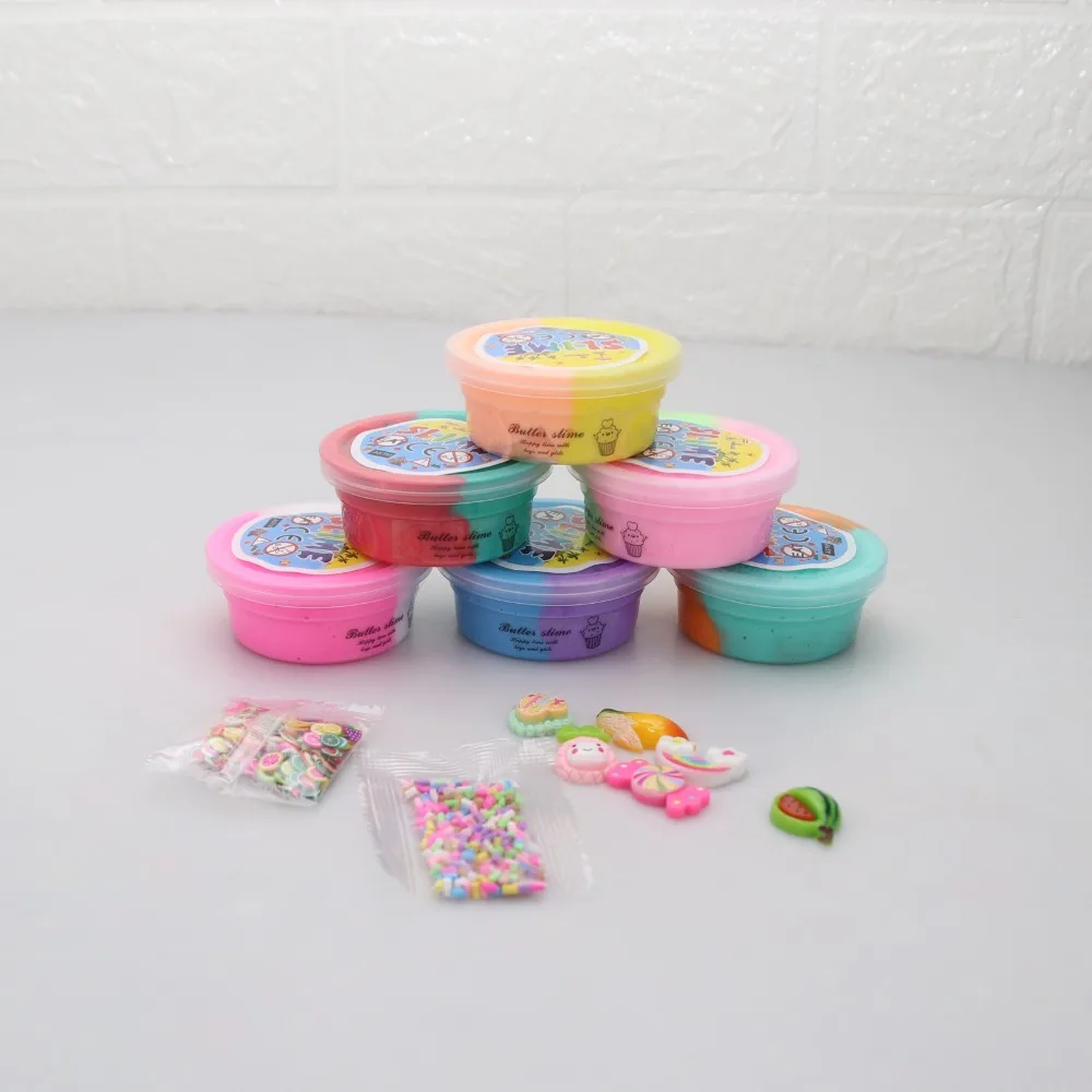 Kit di melma al burro Confezione da 6 bomboniere per bambini Giocattolo colorato antistress per ragazze Morbido giocattolo a sorpresa di melma fai-da-te con regalo di fascino