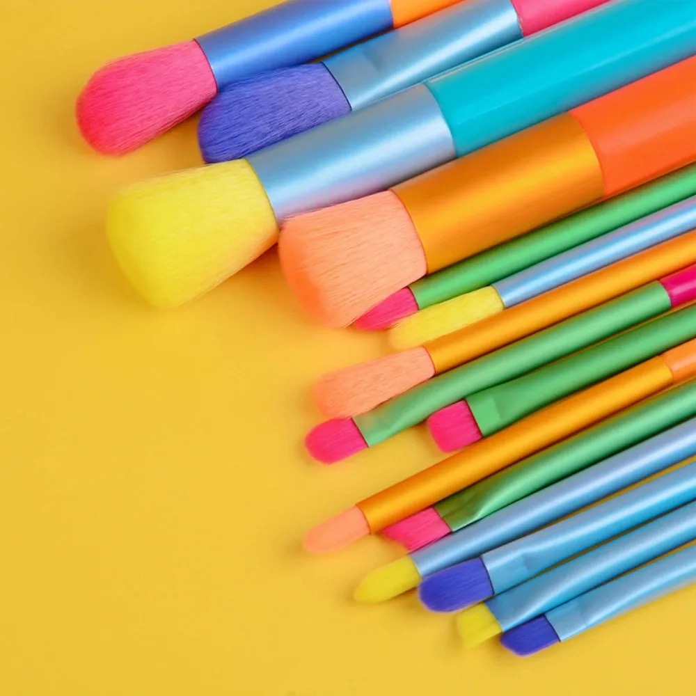 15Pcs Synthetic Hair Makeup Brushes Set Rainbow Cosmetic Rainbow Makeup Brushes Professional Colorful