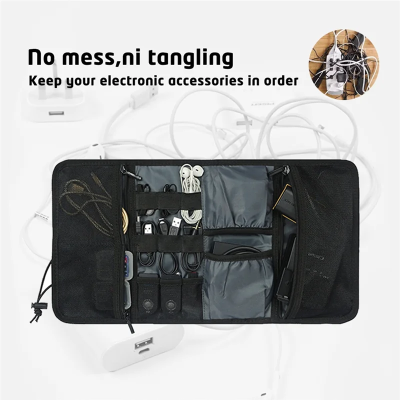 

High Quality-Travel Cable Charger Bag Organizer Carrying Case For Power Bank USB Cables 1 Piece Gray