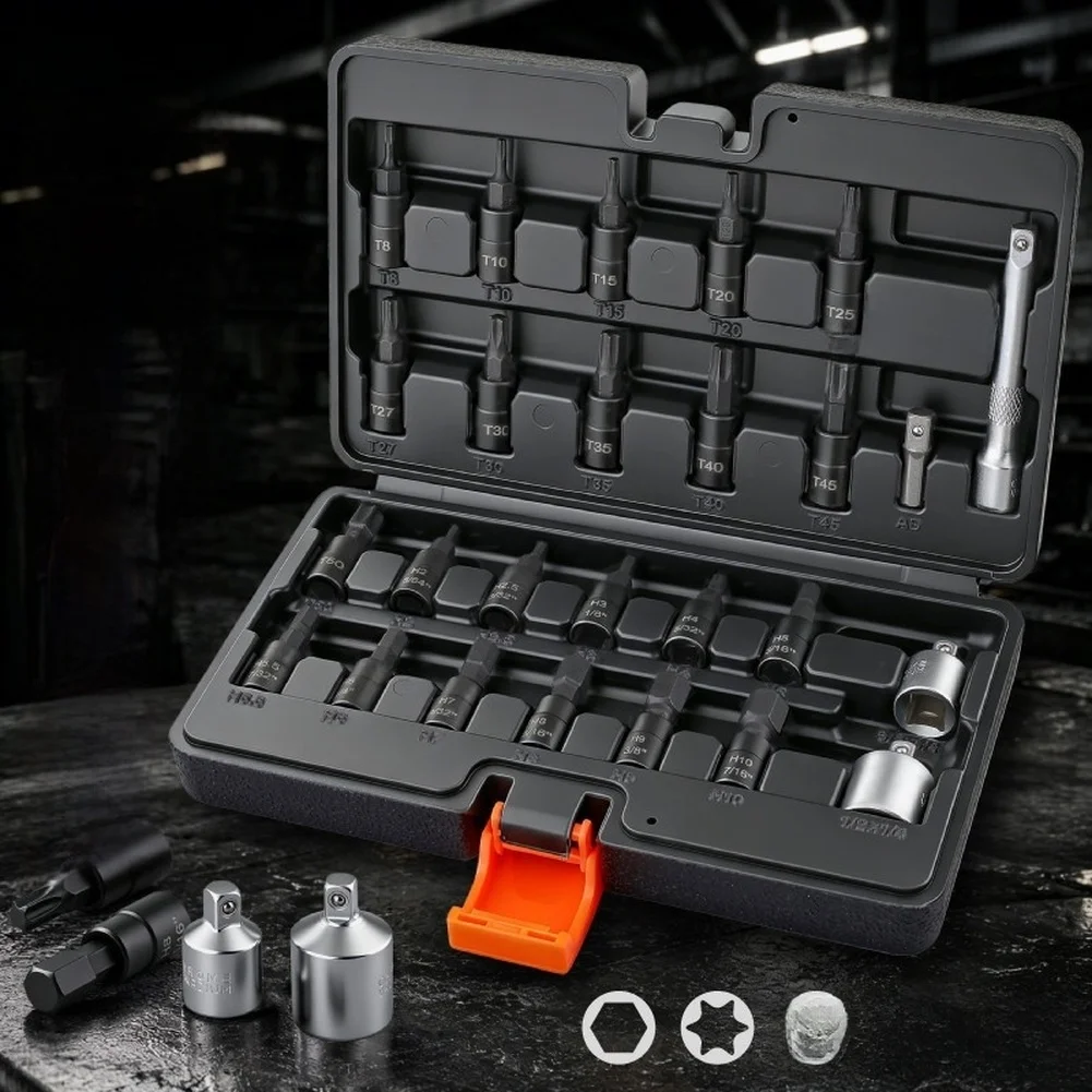 

26pcs 1/4 Inch Hex Bit Socket Set Metric And SAE T Handle Wrench Hex Screwdriver Bit Socket Set For Auto Maintenance​ Tools