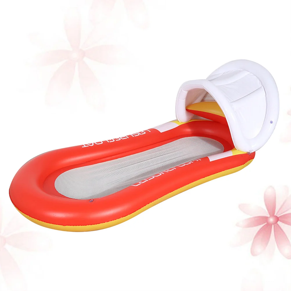 Aufblasbares Schwimmbett, orangefarbener zusammenklappbarer Liegestuhl, PVC-Wasserhängematte, abnehmbarer Sonnenschirm, schwimmender Pool, Strand, See