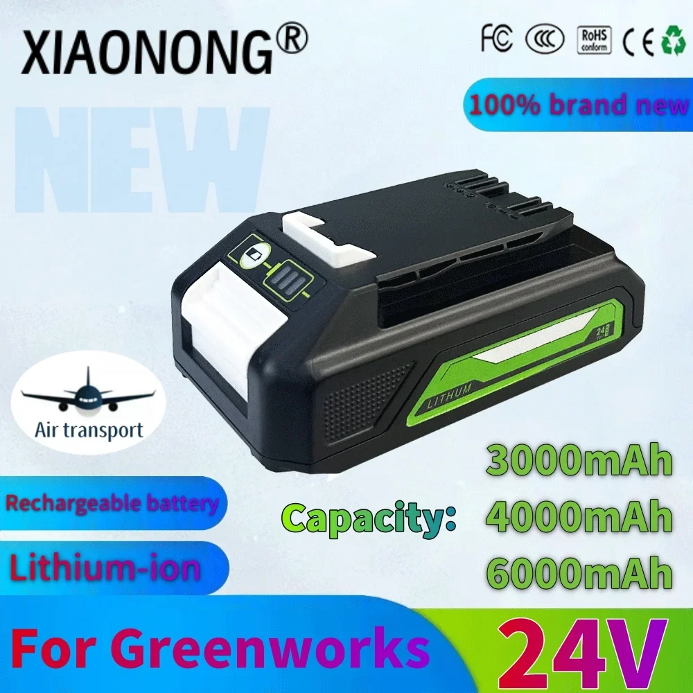 24V 6000mAh Li-ion Rechargeable Battery for Greenworks 24V Power Tools 29842 29852 29322 20362 MO24B410 MO48L4211 3.0/4.0/6.0AH