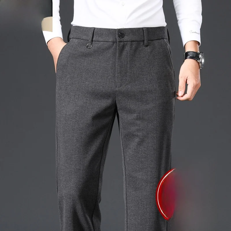 

Деловые повседневные шерстяные брюки для мужчин среднего возраста, весна-осень, прямой крой, высокая талия, 100% хлопок, немнущиеся