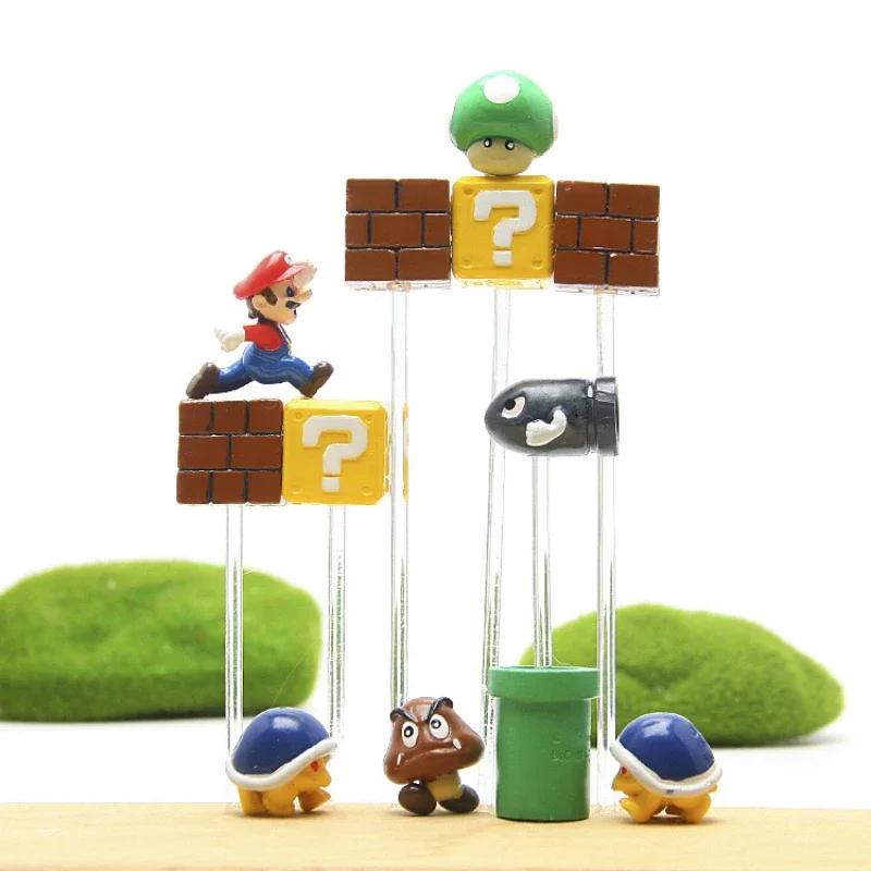 Kawaii Cartoon Games Super Mario Action Figures Ornament Mario Bullet Mushroom Turtle Well Toy Figurines Fairy Garden Decor Gift