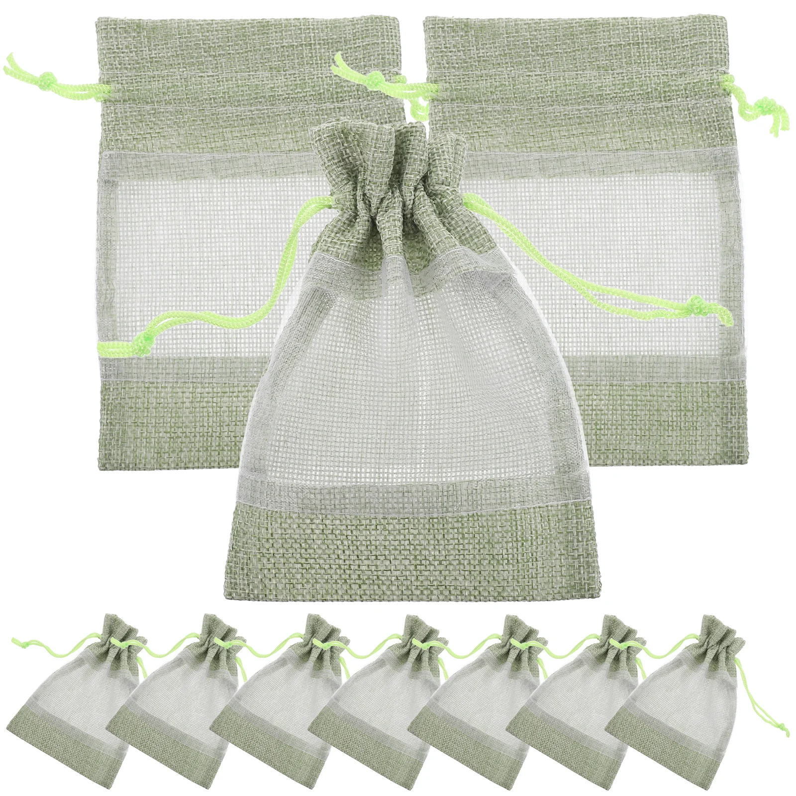 

10 pcs Green Drawstring Storage Bags Clear Window Mesh Pouches for Travel Home Jewelry Small Items Lightweight Portable ganizer