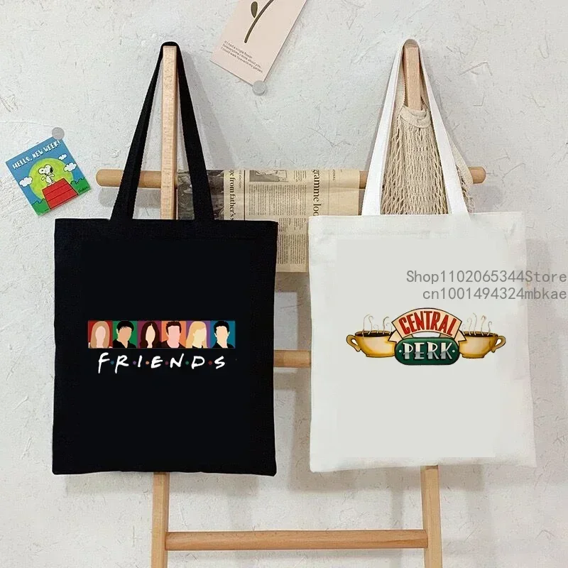 Central perk bolsas gráficas para mulheres amigos programa de tv lona sacola moda bolsa de ombro para mulheres amigos tv mostrar impressão saco