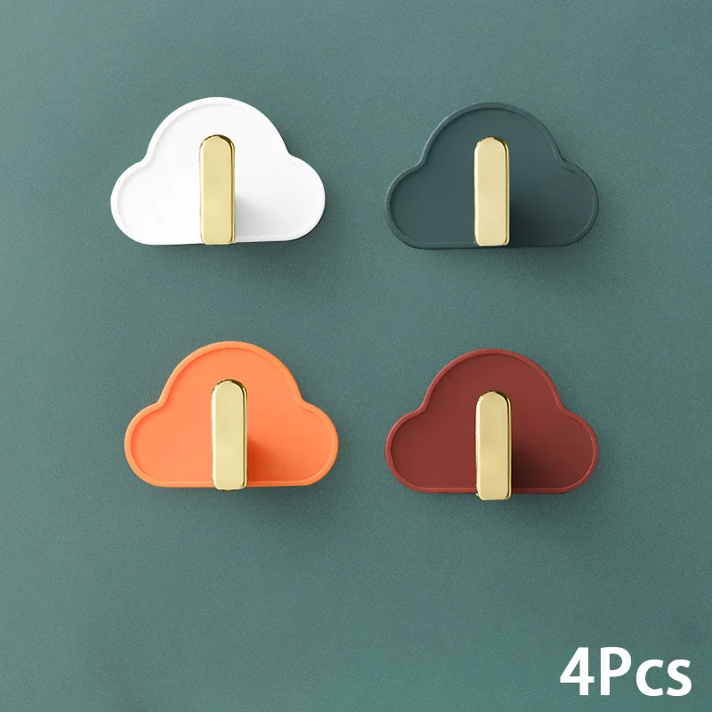 4PCS Nordic Style Cloud Shaped Punch Free Wall Hanging Self Adhesive Clothes Bags Keys Hanging Rack Drilling Decoration Hook