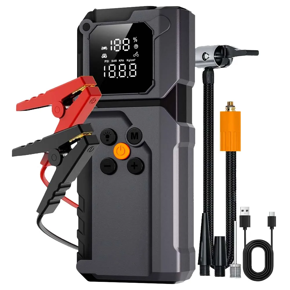 Portabel 5000A Car Jump Starter with 150PSI Air Compressor 12V 59.2Wh Power Bank Gas/8L Diesel Compatible with Most 12V Cars