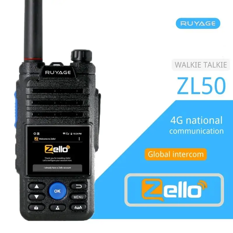 Ruyage-ZL50 Zello Walkie Talkie, 4G Radio with Sim Card, WiFi, Bluetooth, Long Range, Powerful, Powerful, 100km