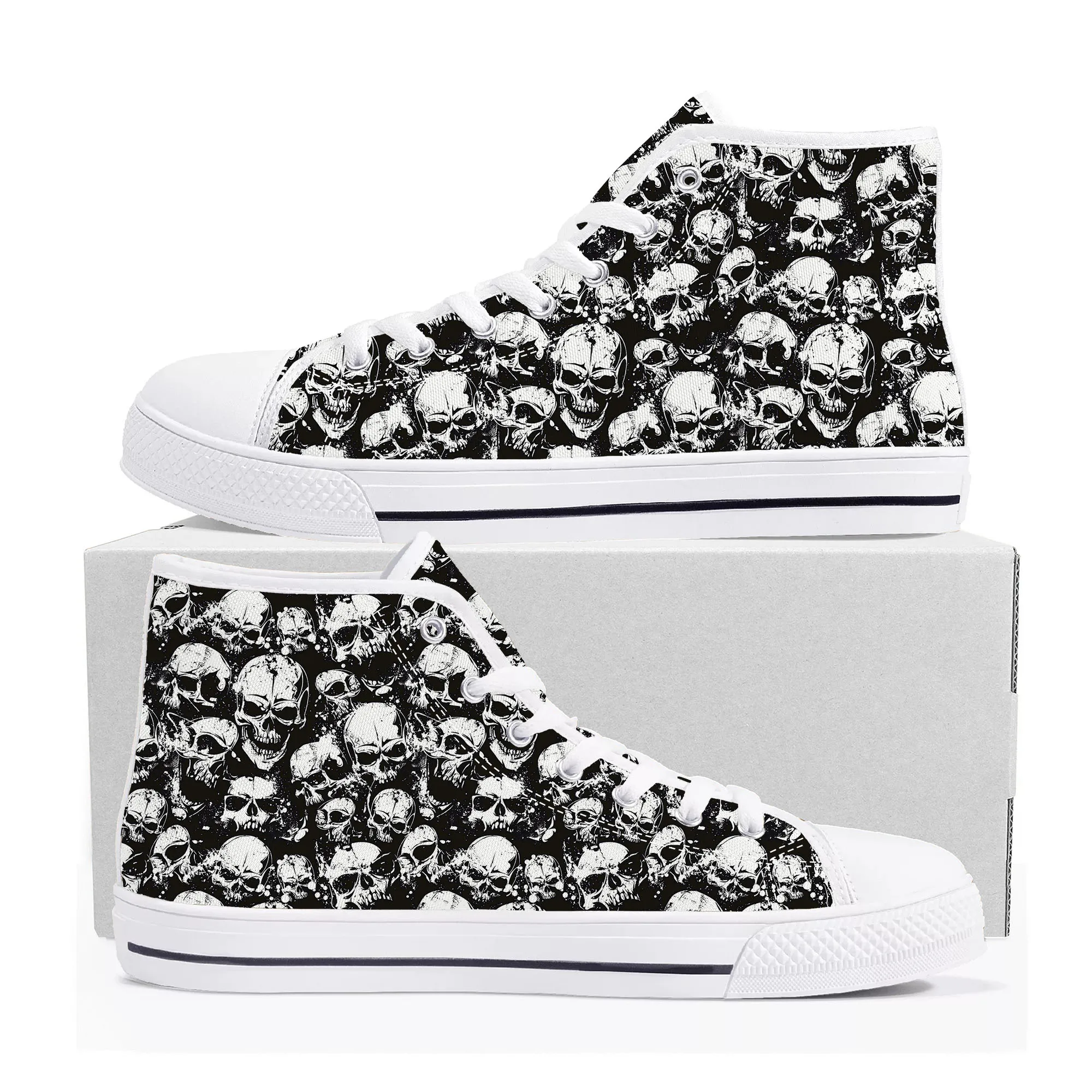 SKull PAisley Gothic Goth Punk High Top Sneakers Mens Womens Teenager Canvas Sneaker Casual Custom Made Shoes Customize Shoe