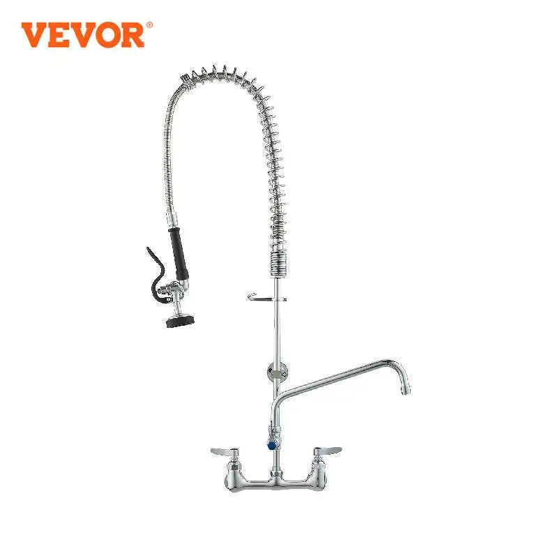 

VEVOR Commercial Faucet with Pre-Rinse Sprayer Wall Mount Kitchen Sink Faucet Brass Constructed Device with Pull Down Spray