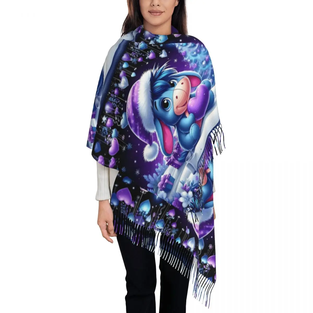 

Женский шарф с кисточками на заказ, мягкий аниме, милый платок Винни-Пух, женские зимние шарфы