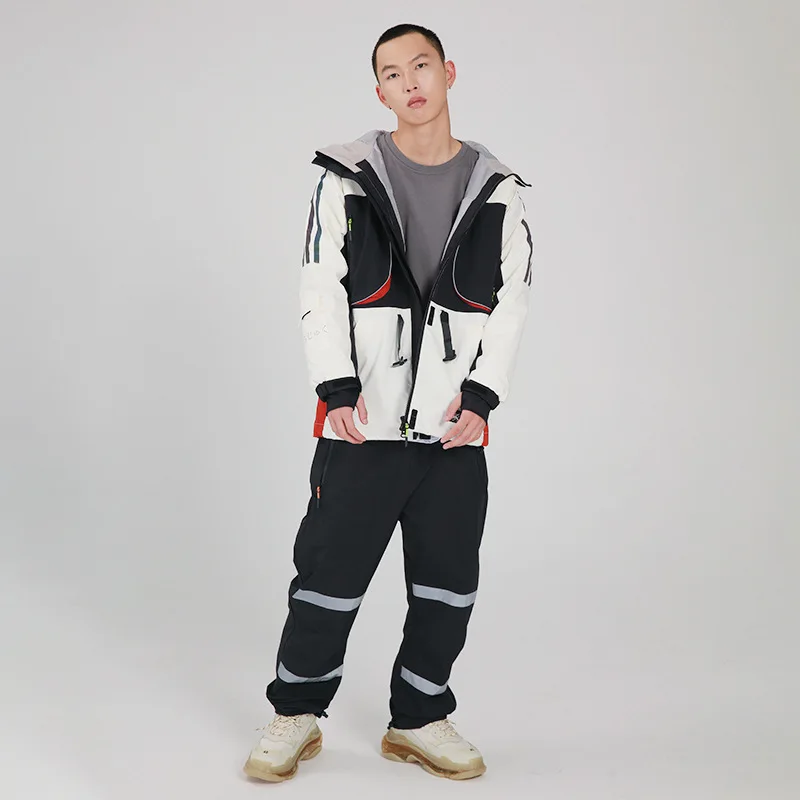 STLF المهنية الرجال مقاوم للماء تنفس صديقة للبيئة على الجليد بدلة رياضية في الهواء الطلق منفصلة سترة السراويل هود سستة إغلاق #1