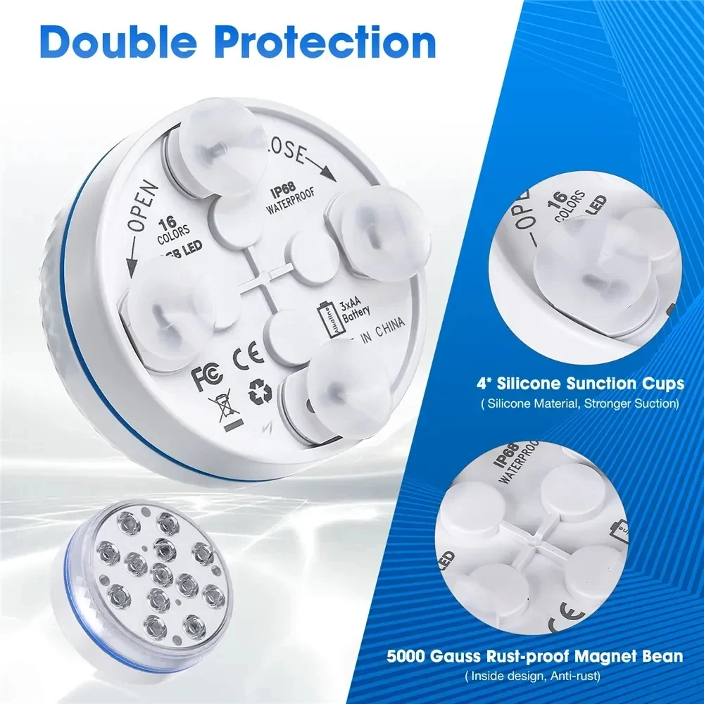 Submersible 13LEDs Lights Waterproof Underwater RGB with Remote Control Colour-Changing Light, Battery-Operated Flameless Lamps