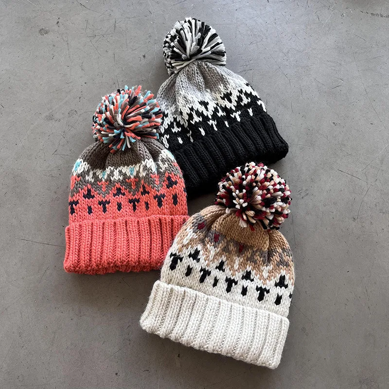 Cute Pom Pom Beanie for Women Men Thick Warm Knitted Wool Winter Hat Outdoor Warm  Plush Fleece-lined Warm Cap Beanies Bonnet