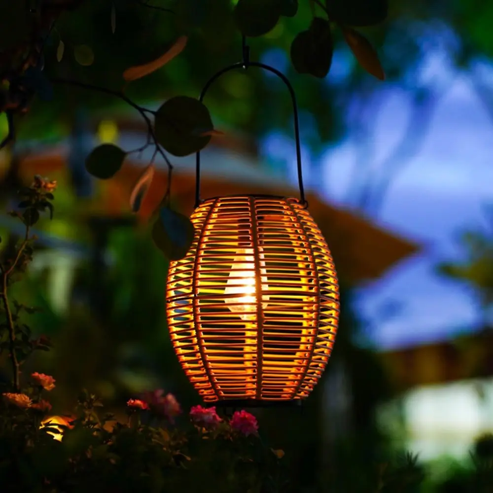 

Chinese Style Landscape Solar Imitation Lantern with Handle Hollowed Yard Lantern Atmosphere Waterproof Weave Wind Lamp Garden