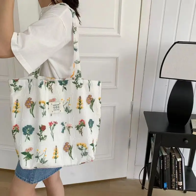 Sacs à imprimé floral vintage pour femmes, sacs à la mode, style coréen, sac en nylon, sac à provisions décontracté pour étudiants, nouveau, 2023