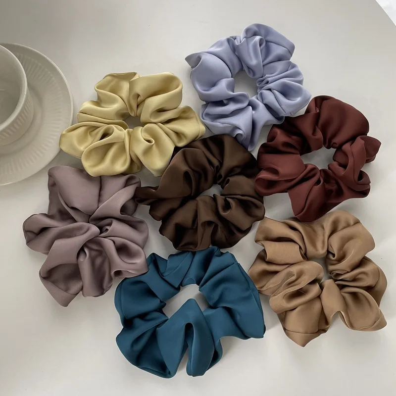 Satin Silk Solid Color Scrunchies Elastic Hair Bands New Women Girls Hair Accessories Ponytail Holder Hair Ties Rope