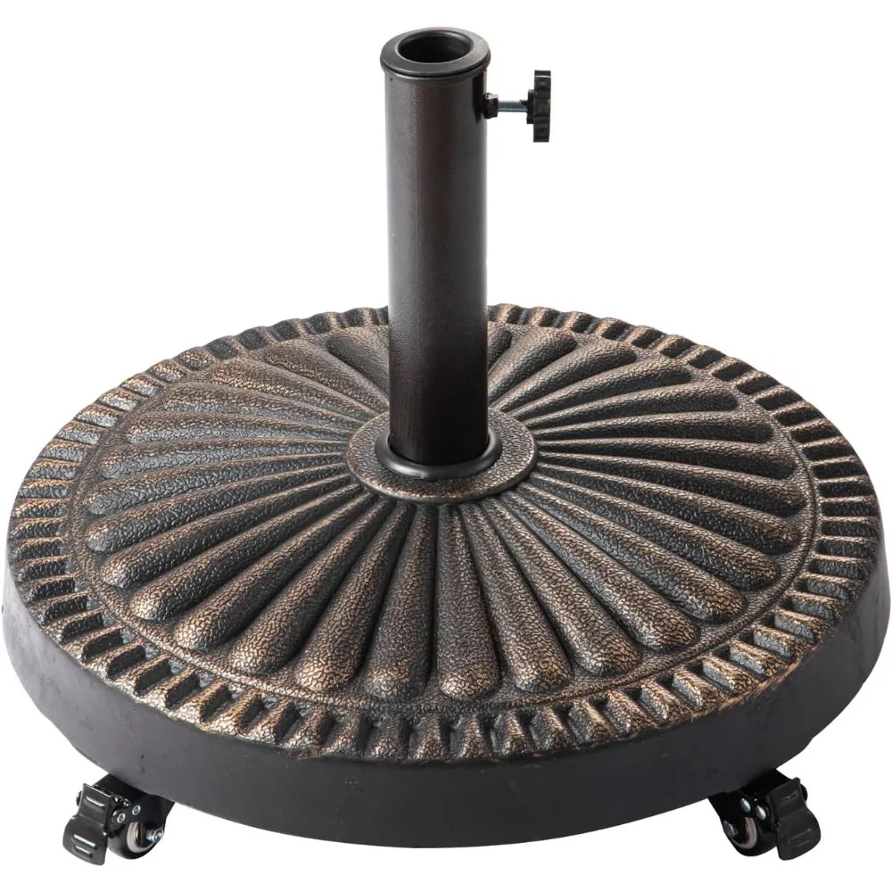 

52 lb Heavy Duty Round Base Stand with Rolling Wheels for Outdoor Patio Market Table Umbrella, Bronze Umbrella Base